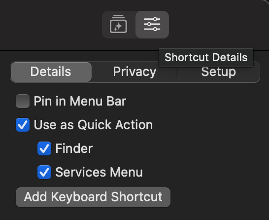 Run Shell Script action with Insert Variable popup