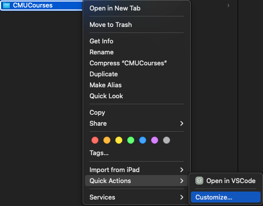 Finder right-click showing Quick Actions menu