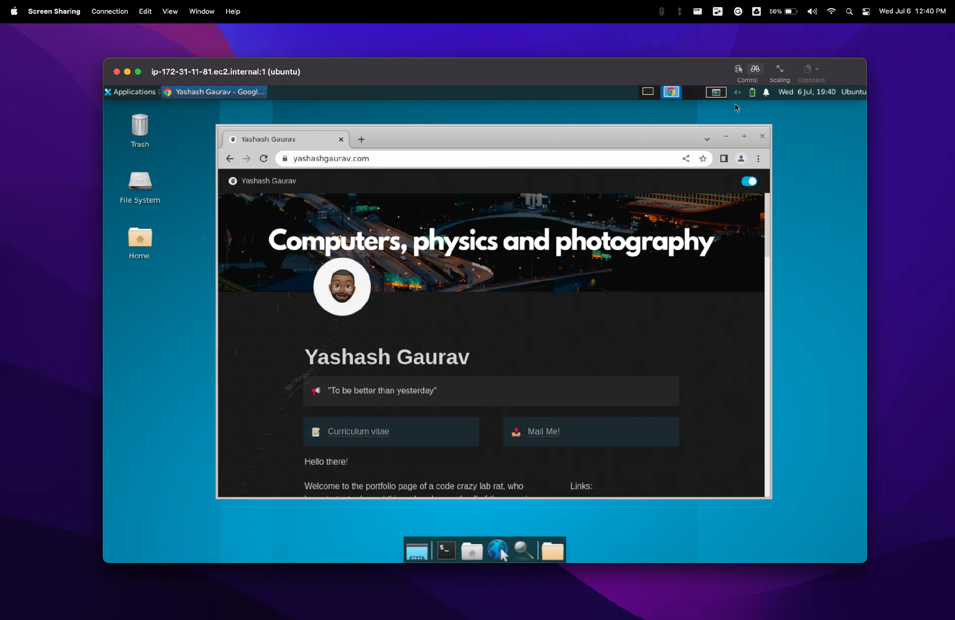 XFCE desktop running on AWS Ubuntu accessed via VNC